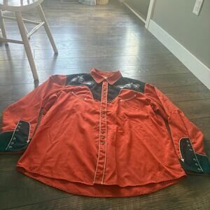 Scully VTG Orange Black Motorcycle Horseshoe Pearl Snap Long Western Button 2XL